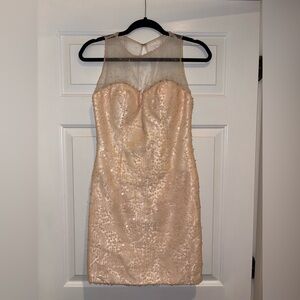 Clarisse Strapless Sequin Sheath Dress in Blush Gold